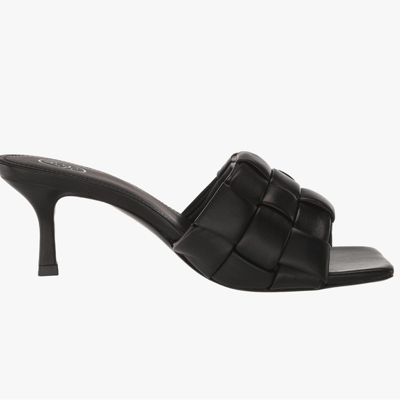 ASH Womens Black Woven Kim Square Toe Flare Slip On Leather Heeled Sandal sz 10 - Picture 2 of 2